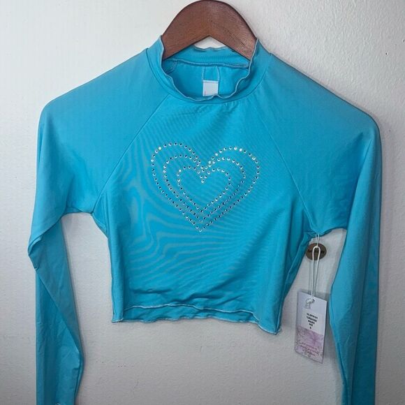 Hurley x LoveShackFancy Rhinestone Heart Rashguard Top Size Small - Picture 9 of 9